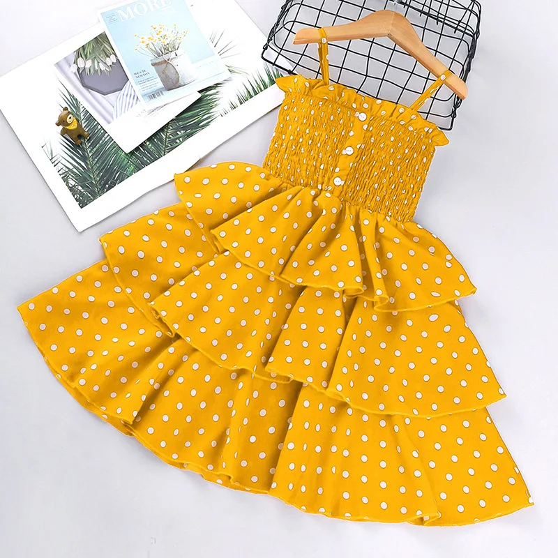 

2021new 3-8year Summer girl dress childrenlovely baby colorful Polka Dot Layered party girl Slip dress