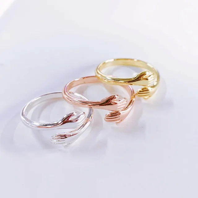 

New Romantic Love Hug Carved Hand Finger Gold Silver Plated Hug Me Ring Couple Love Hug Open Rings  Ring, Gold, silver, rose gold
