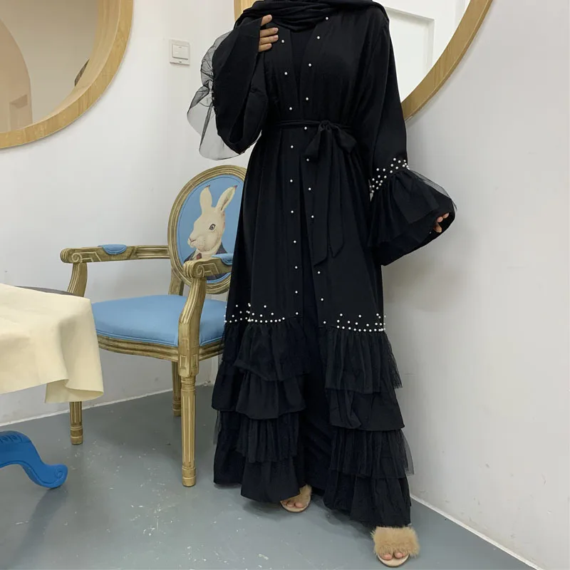 

Arab Turkish Middle Eastern Islamic clothing abaya muslim dresses dubai beaded Muslim kaftan long dress, Black/brown