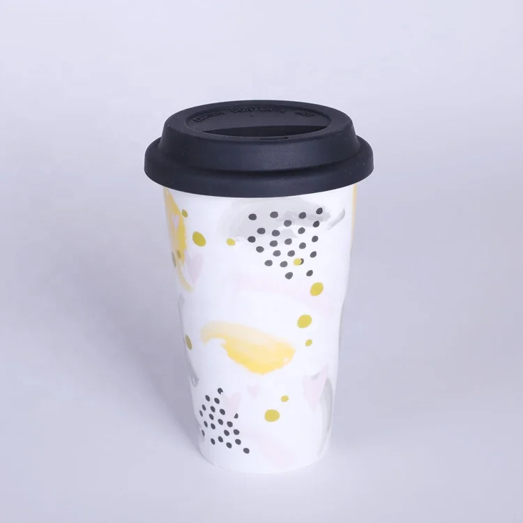 

Customized Pattern Logo Artistic Porcelain Double Wall Mug Ceramic Cup, White color
