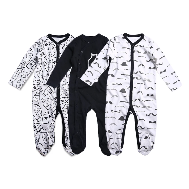 

2021 New Cute Newborn Baby Boy Clothes Romper Solid Color Unisex Baby Footed Sleeper Pajamas 0-18 Months, Black