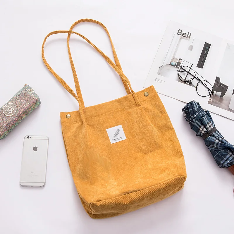 

China Custom Shoulder Korea Corduroy Large Women Tote Bags