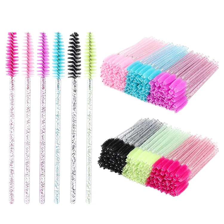 Wholesale Black Pink Lash Extensions Spoolies Disposable Mascara Wands Applicator Eyelash Brush