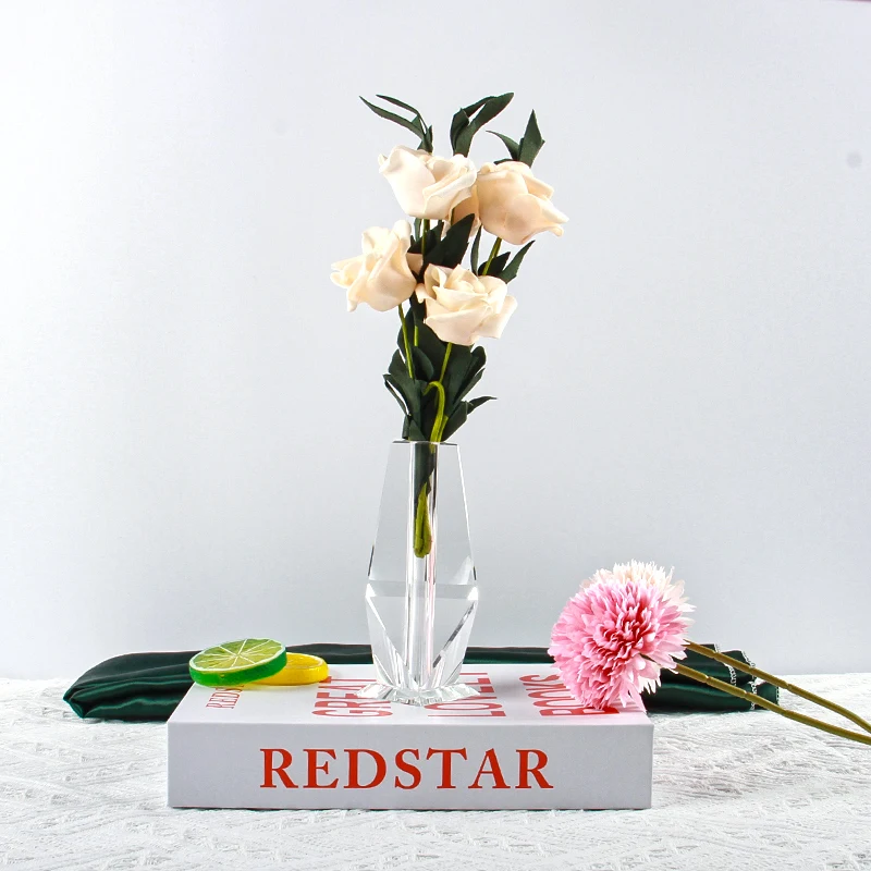 

Fashion Faceted Prism Shaped Clear Crystal Vase Crystal Glass Flower Vase For Wedding Table Decoration