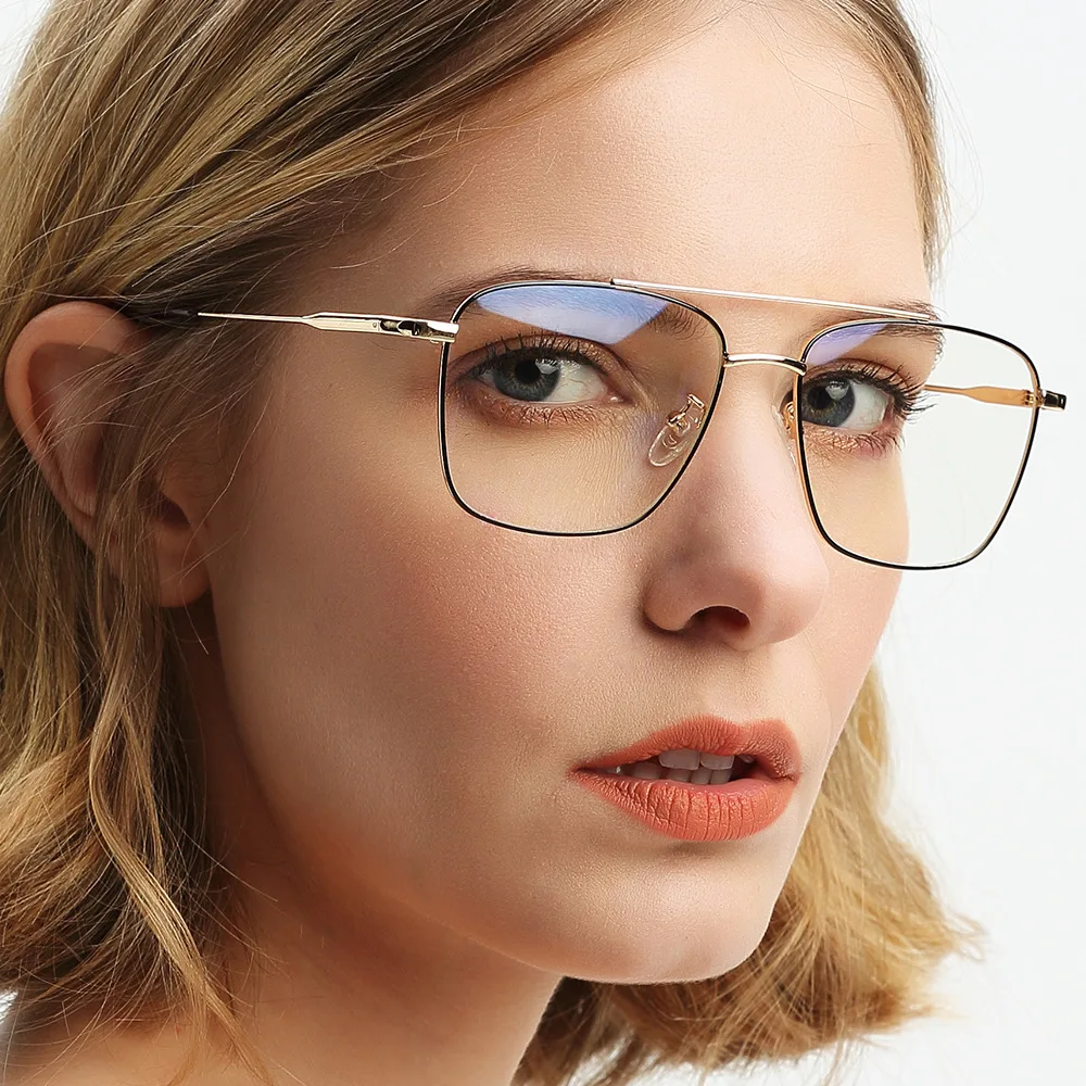 

SKYWAY Hot Sale Retro Metal Oversized Square Frame Double Bridge Myopia Optical Eye Glasses Spectacle Frames