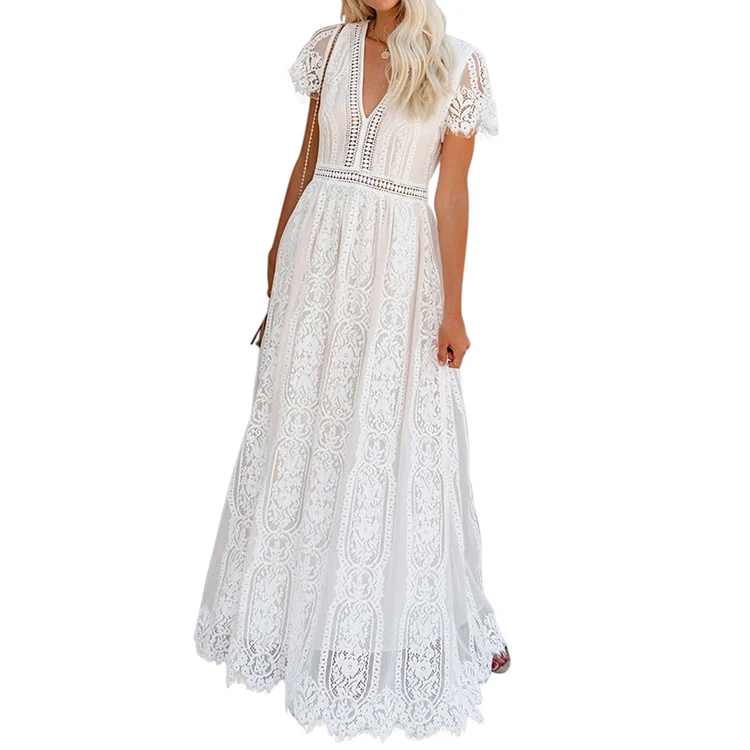 

Wholesale fashion long double layer cotton women white lace dress, Customized color