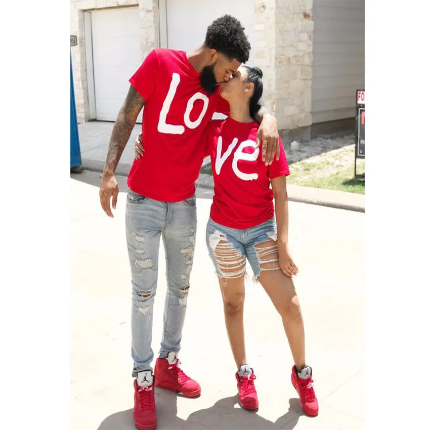 

Wholesale Fashion Cute Heart Print Summer Couple t Shirts for Love Plus Size Man Women Valentine's Day T-Shirt Valentine t Shirt, White,blue or custom t shirt women