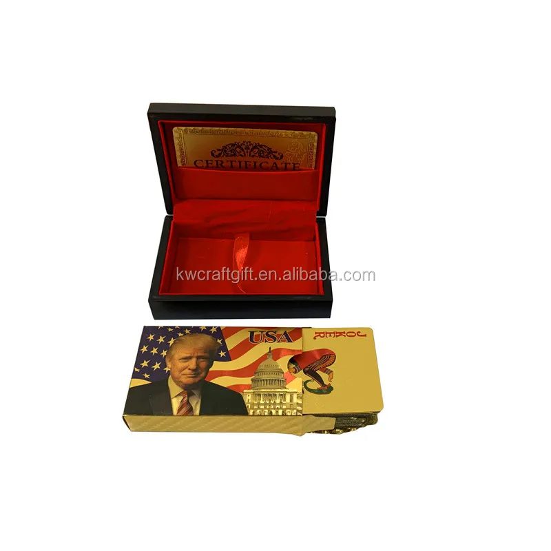 

Waterproof Gold Donald Trump Playing Cards with gift wooden box