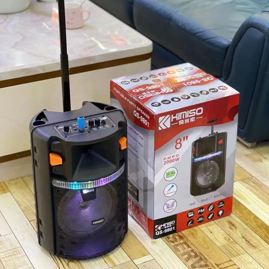 

QS-9801 New arrival 8 inch kimiso speaker Professional audio wireless trolley speaker with aux