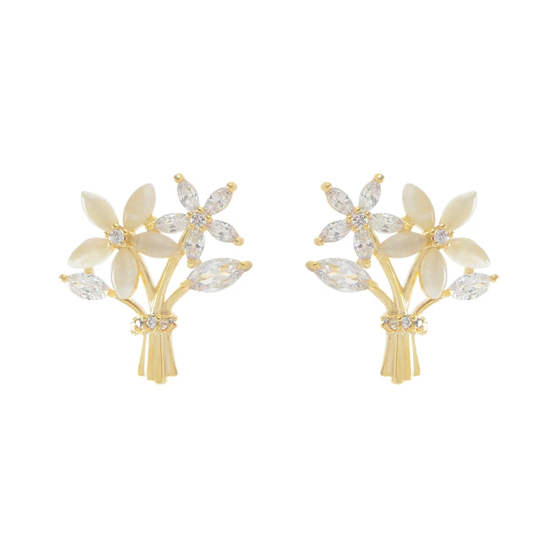 

ED63638 South Korea Dongdaemun petal Opal S925 silver needle earrings female temperament everything stylish stud earrings