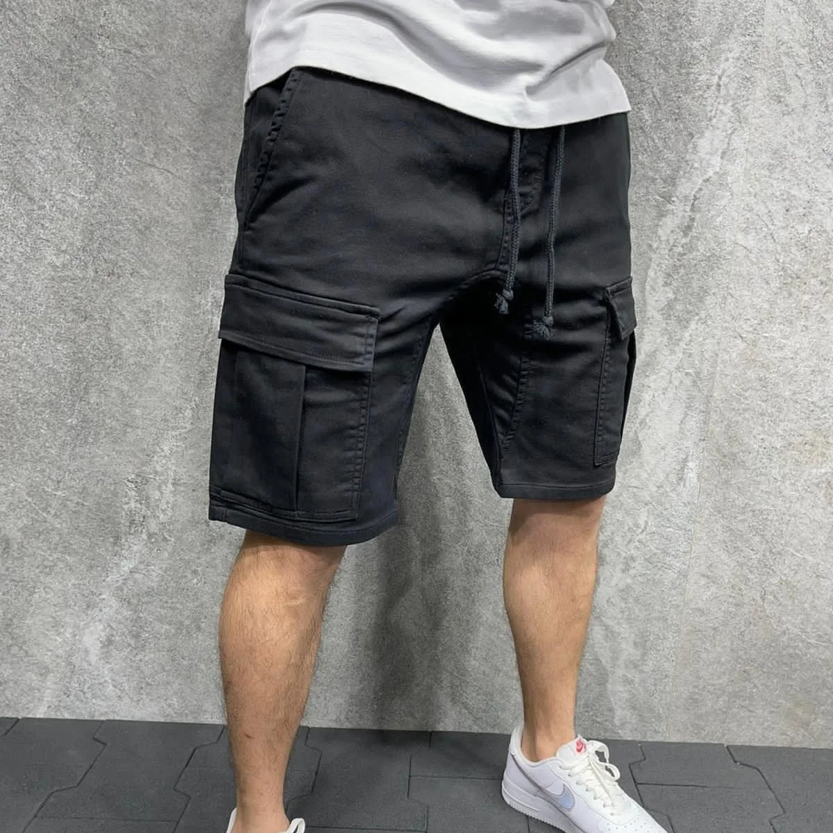 

LW summer man clothing causal woven solid mid waist knee length straight pockets cargo track sweat gym shorts custom for men, Picture