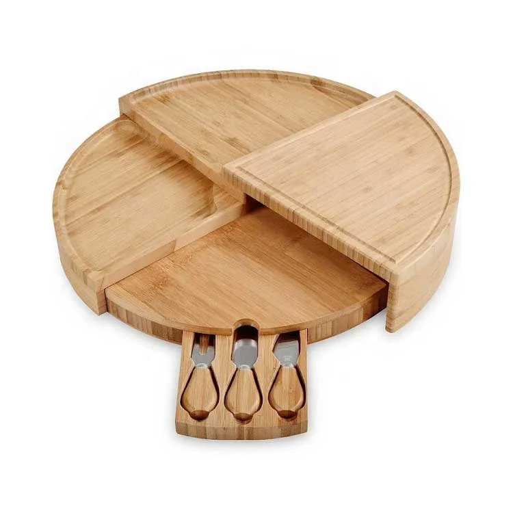 Compact Swivel Bamboo Cheese Board 100 Natural With Cutlery Set Buy