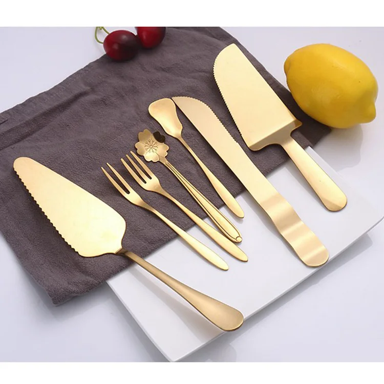 

Colorful Stainless Steel Pizza Pia Cream Cake Shovel Knife Fork Spoon Set Baking Tools, Silver/gold/rose gold/rainbow/black/blue/purple