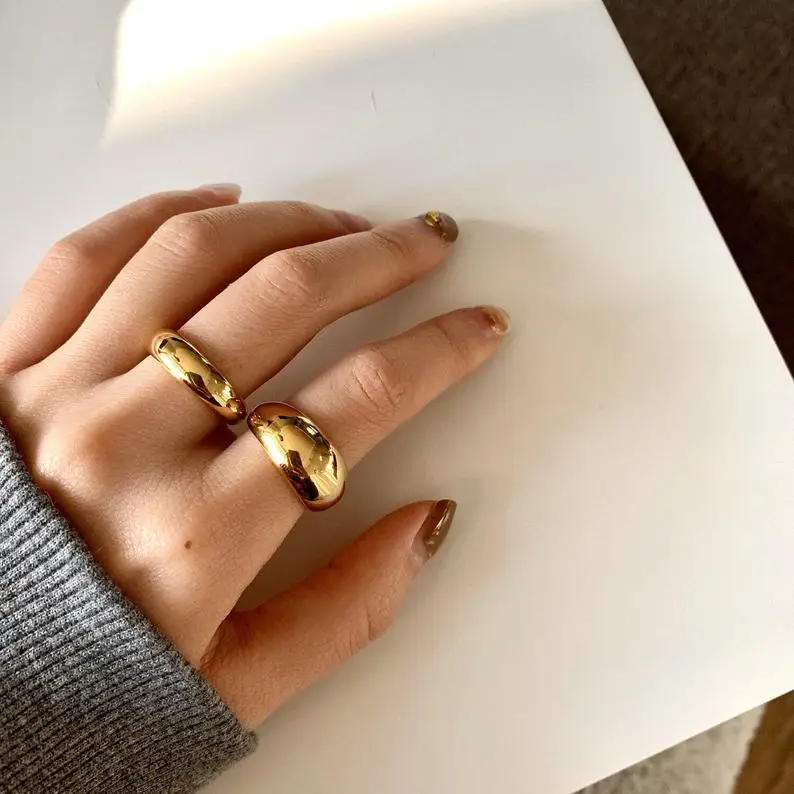 

Wholesale Stainless Steel Women Minimalist Style Boho Band Ring Curved Domed 18K Gold Plated Bold Dome Ring, Silver,gold,rose gold custom