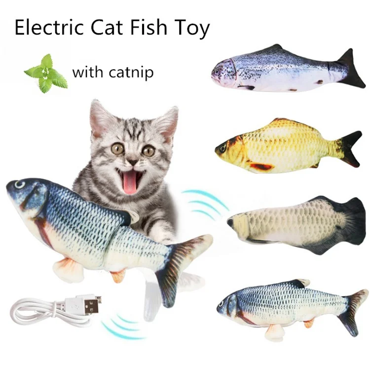 

Amazon Hot Selling Electric Fish Simulation Cat Fish Toy With Catnip USB Charging Electric Moving Flippity Dancing Fish Cat