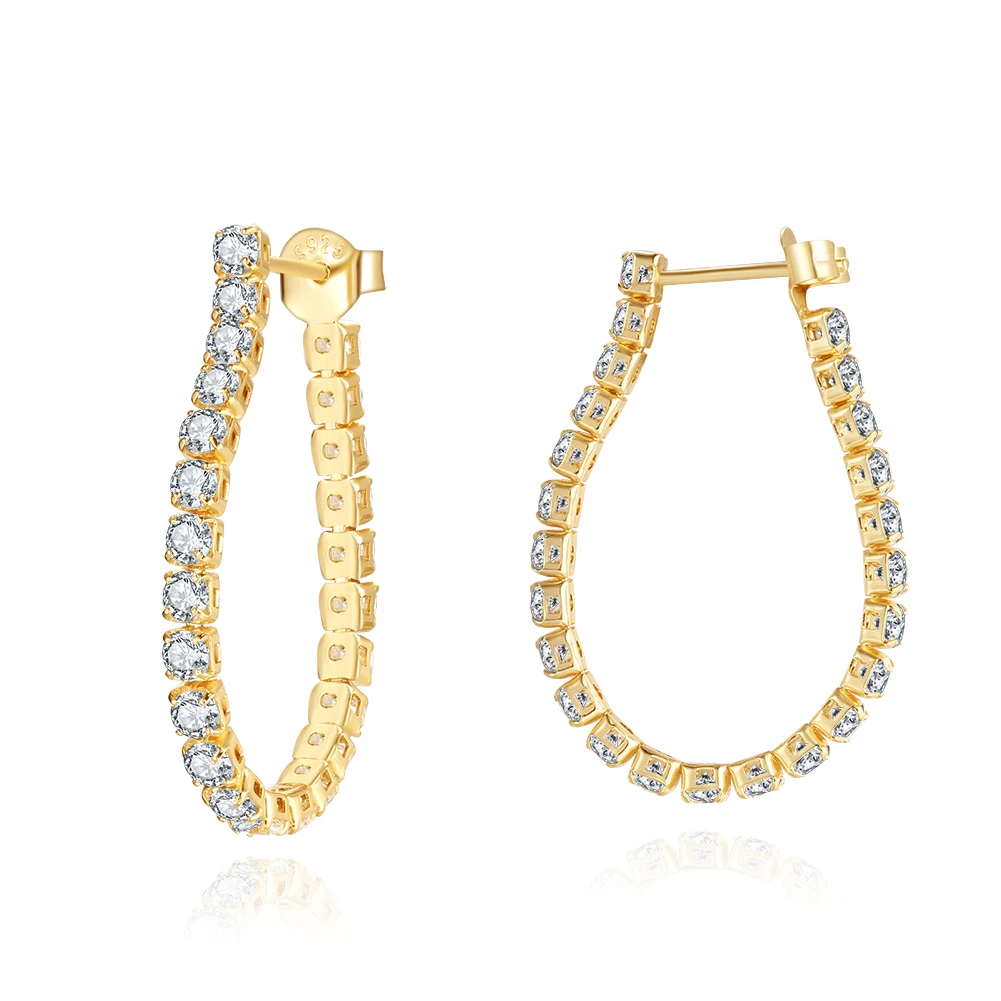 BSE395 RINNTIN 14K Gold Plated 2.5mm Round Cut CZ Tennis Chain Earring 925 Sterling Silver Fine Jewelry Earrings for Women