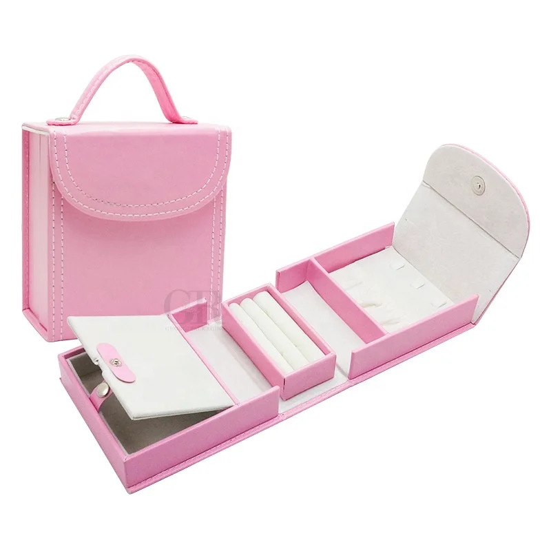 Guorui Small PU Leather Custom Foldable Travelling Jewelry Cases Hand Carring Magnetic Travel jewellery organizer