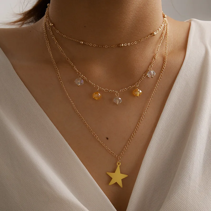 

New Arrival Gold Plating Star Pendant Necklace Multilayer Adjustable Chain Star Cute Sexy Necklace, Picture