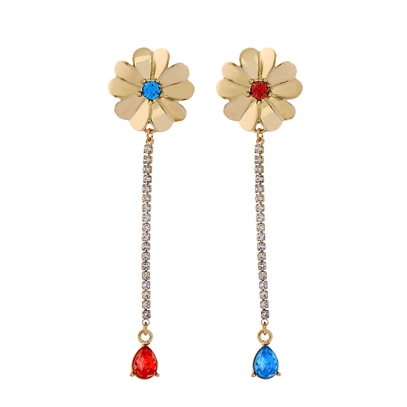 

ed01692c Gold Plated Elegant Red Blue Drop Alloy Small Daisy Flower Wholesale Jewellery Fashion Earrings Trend 2019