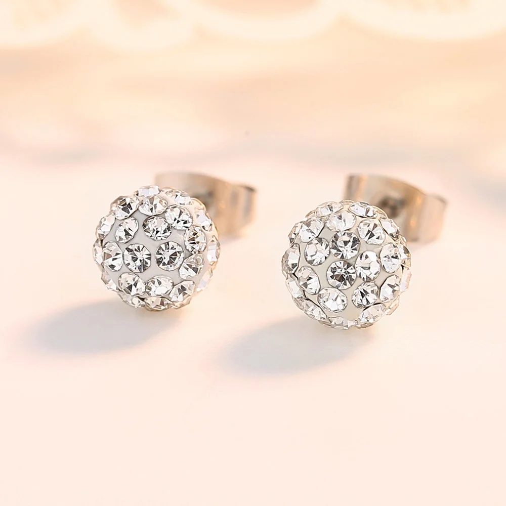 

Hot Selling White Gold Plating Micro Inlaid Crystal Rhinestone Ball Stud Earrings