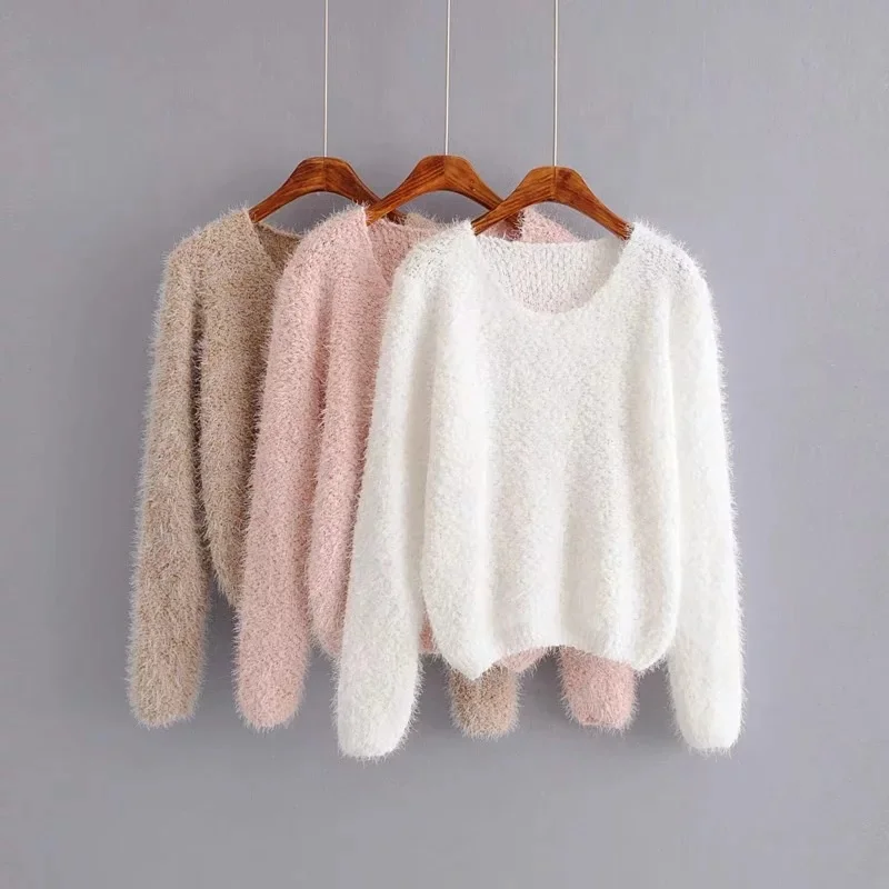 

B61915A New Wool Pure Cashmere Sweater Women Pullovers Long Sleeve Pull Femme Half Turtleneck Soft Tops Woman Sweaters, White/pink/apricot