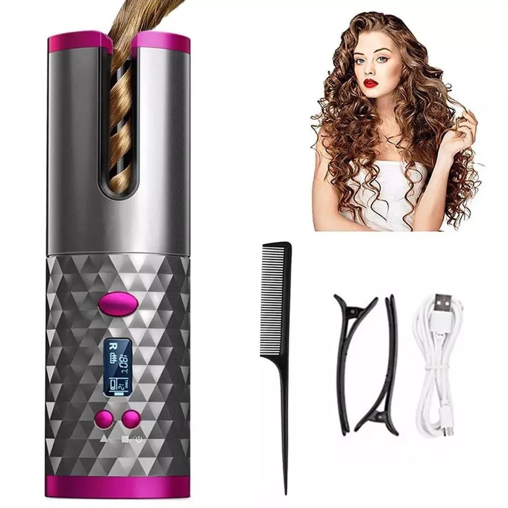 

USB Rechargeable Hair Curler Flat Iron Automatic Hair Curling Iron Wireless Curling Women Curls Waves Tool Portable LCD Display