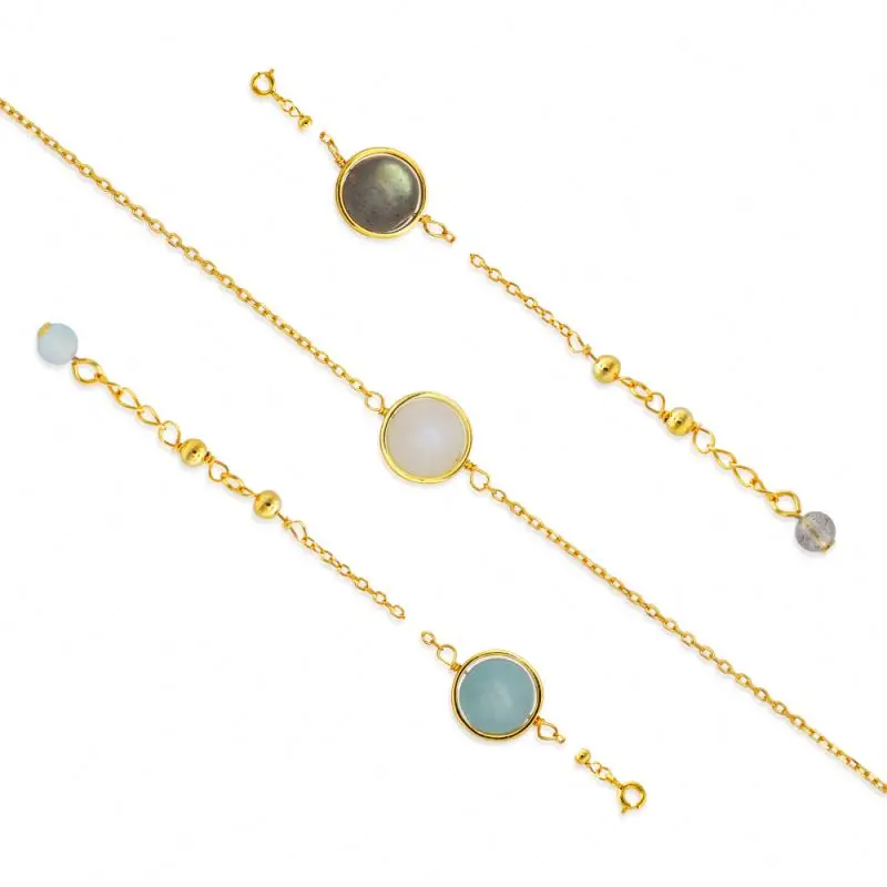 

Chris April In stock gold plated trendy 925 sterling silver Moonstone and Aquamarine bracelet for women, Yellow gold