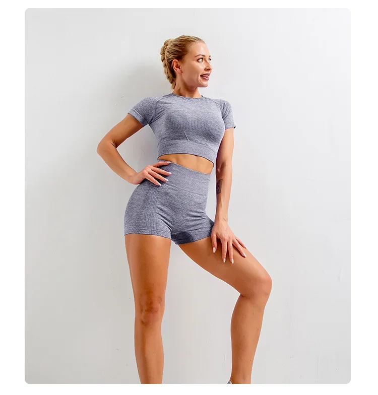 

New 2020 Quick Dry Slim Women Short Sleeve Seamless yoga set high quality