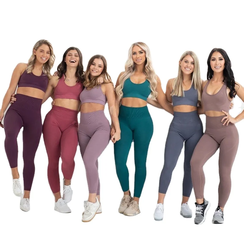 

Custom Sexy Women 12 Colors 2020 Two Piece Fitness Top and Leggings Apparel High Waist Yoga Set Seamless, 12 existing colors, also can be customized