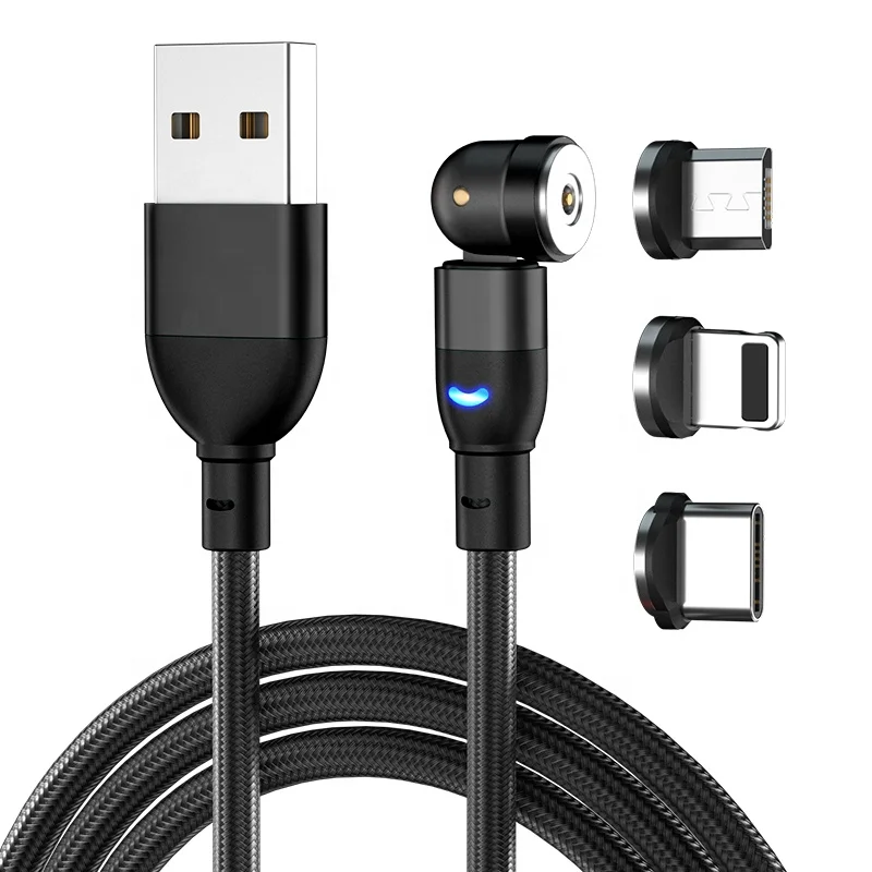 

Vothoon 540 Rotating Cell Phone 3 in 1 Round Magnetic Braided USB Magnetic Charging Cable, Red,black, purple