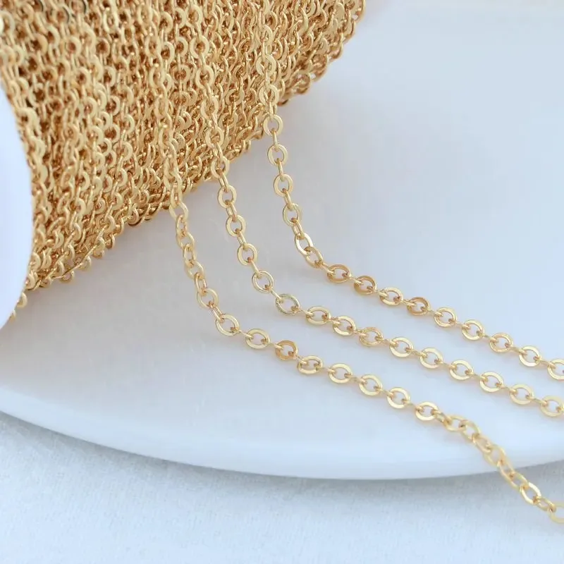 

Wholesale 1MM 1.6MM 2.0MM Bulk Metal Chains 18k Gold Plated Metal O Shape Flat Oval Chains For DIY Jewelry Making