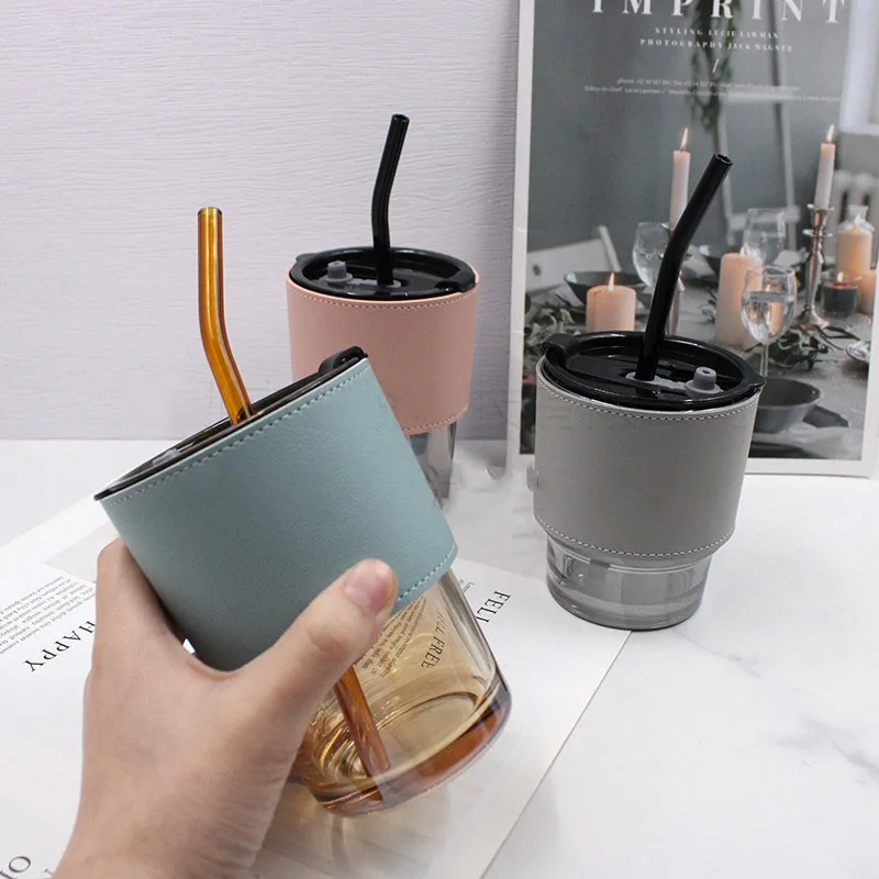 

PU Leather Tea Cup Sleeve Coffee Cup Sleeve Glass Bottle Cup Holder for Office Desktop