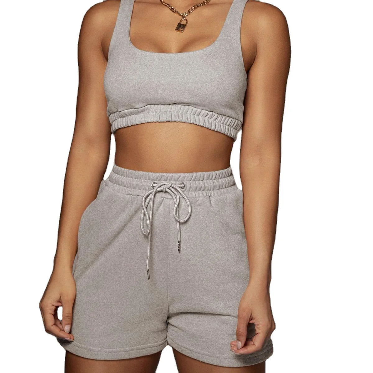 

2021 Wholesale Tracksuit Crop Top 2 Piece Set Suits Sports Casual Women's Shorts Set