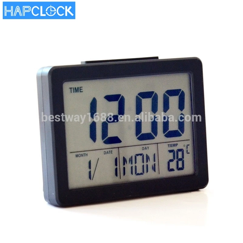 

Top Quality Voice Control logo alarm clock Back-light LCD Alarm Desk logo alarm clock With Thermometer, Black and white