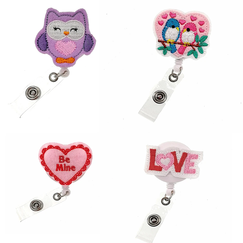 

Custom Love birds Retractable Felt Badge Reel I Love You Valentine's Day Gift Badge Reel Holder with Clips, Picture