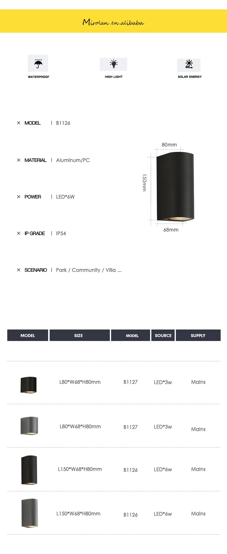 Hot products top 20 waterproof 3w/6w led outdoor wall lamp aluminum wall light modern bathroom wall light decorative