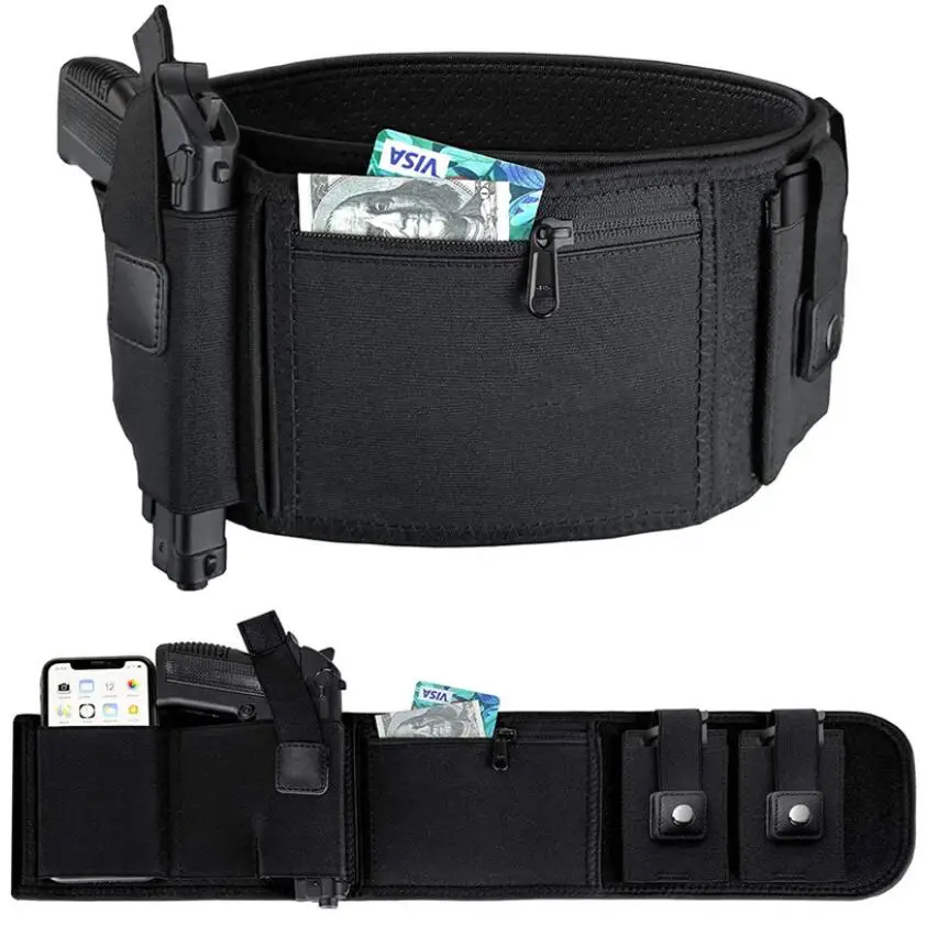 

Tactical Concealed Belly Gun Holster Mag Pouch Pistol Holster Wide Belt Military Glock Holster Hunting Belt, Black