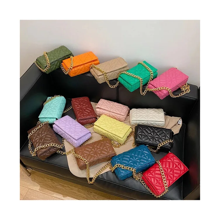 

Elegant Ladies Quilted Flap Handbags 2021 Top Brand Luxury Shoulder Messenger Purses Thick Chains Women Hand Bags, 19 colors