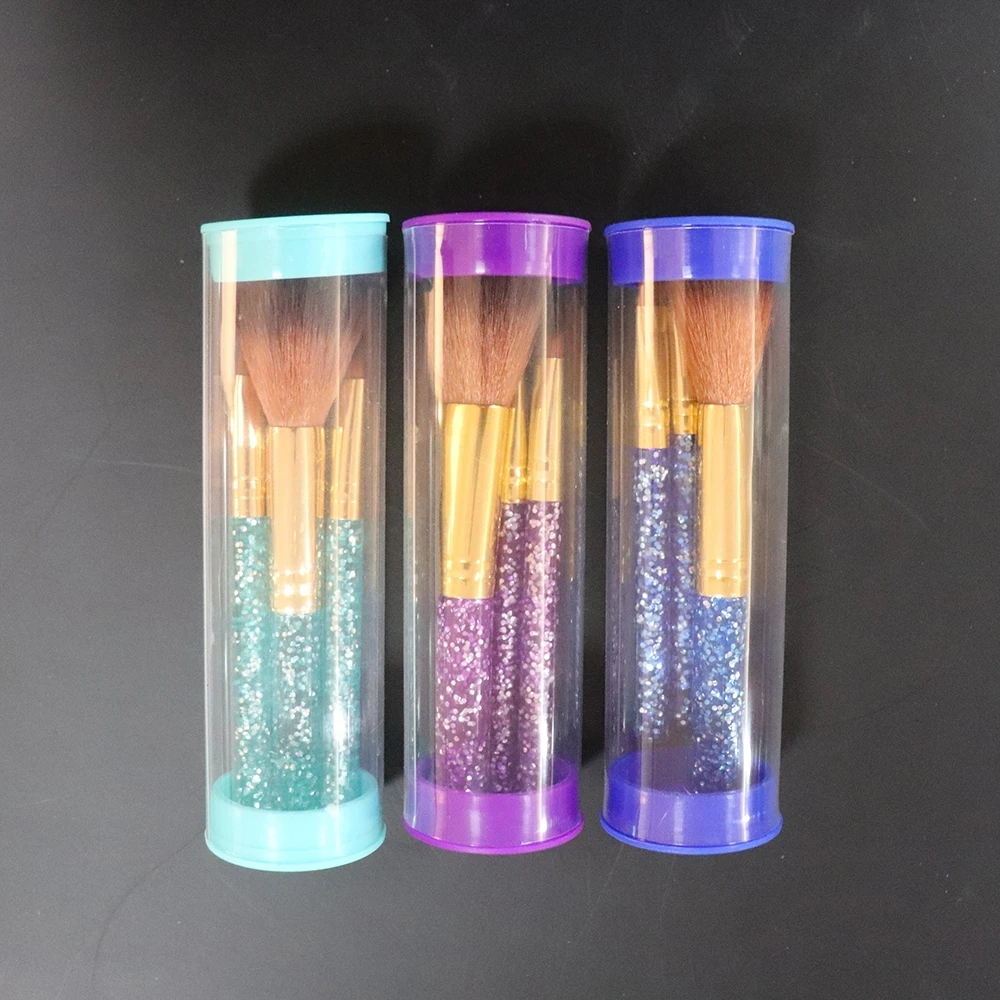 

3pcs mini professional portable makeup brush with glitter handle