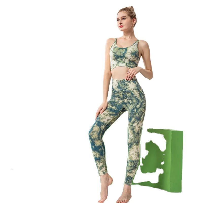 

New sports bra sling underwear printing beautiful back European and American fitness pants tie-dye women seamless yoga suit spor