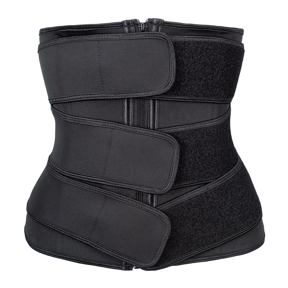 2021 Popular Women's Three Belt Strap Zip Bodycon Corset Short Torso Postpartum Waist Trainers Trimmer Plus Size Cinchers