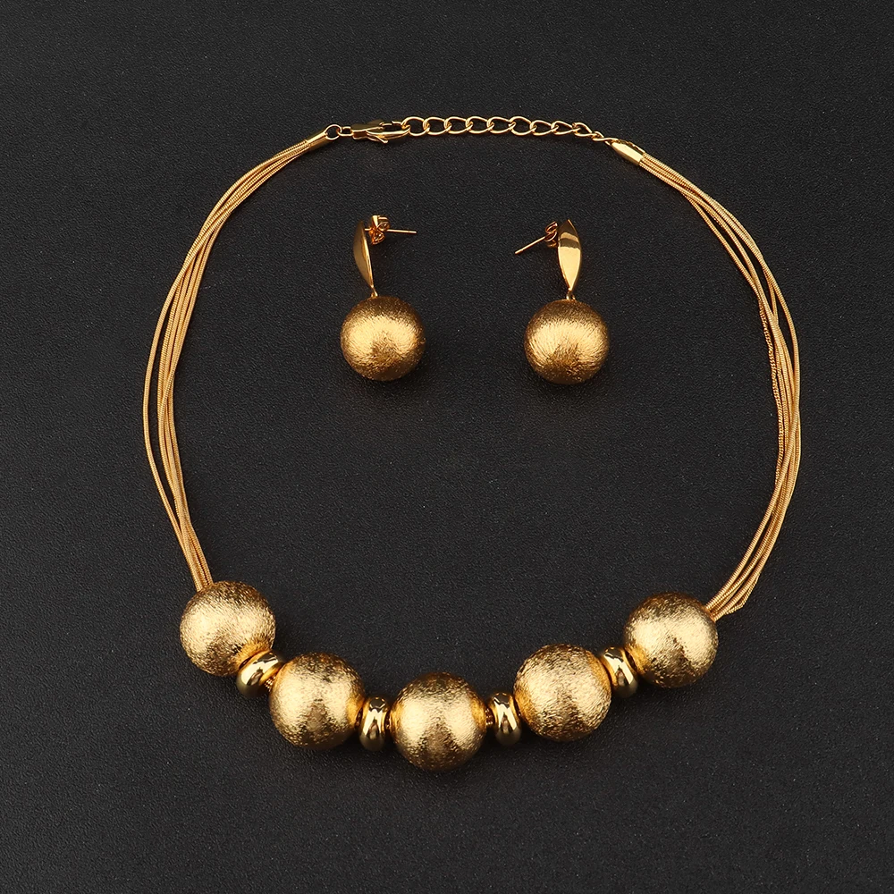 

Fashion lady Exquisite Shiny Round Beads Gilded Dubai 24k Gold Indian Designers Jewelry Set