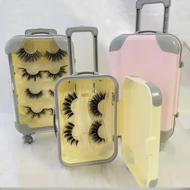 

New Model 2 Pair Pack Set 3D Mink False Eyelashes with Custom Luggage Suitcase Eye Lash Box