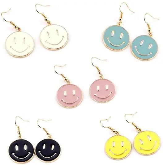 

Piercing Punk Emotion Jewelry Fun Design Adorrable Face Earrings Cute Round Smiley Face Earrings, Picture shows