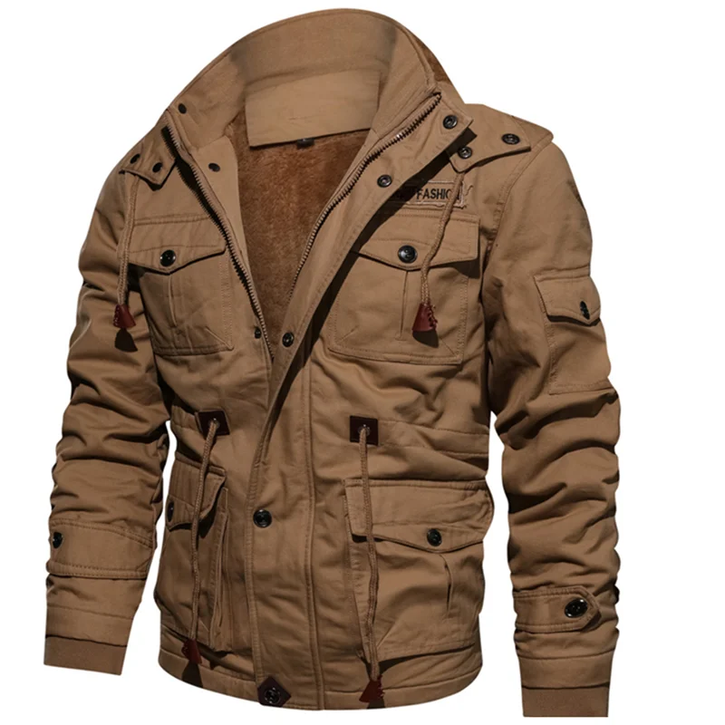 

Drop Shipping Thick Warm Parka Fleece Casual Winter Army Men's Jacket, Black, khaki, army green