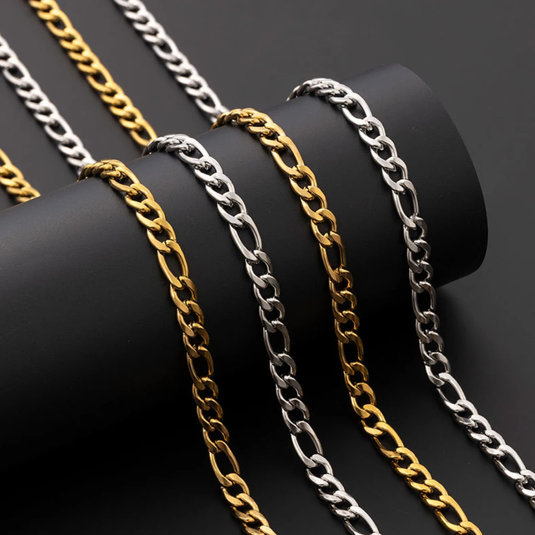 

Nickel Free Hip Hop Cuban Link 18K Gold Plated Stainless Steel Chains Figaro Link Chain 3mm 5mm Width Necklace