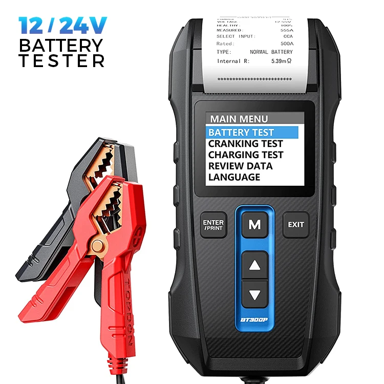 

Topdon bt300p 12v 24v car automotive cycle tester testing machine with analyzer printer hybrid charging cranking battery test, Black