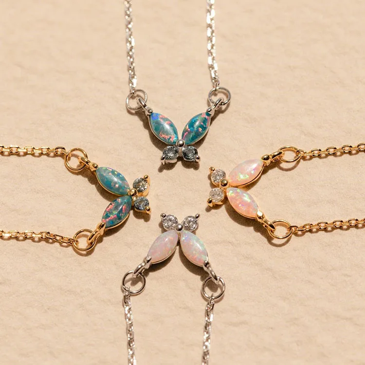 

G2365 Wholesale collier Stainless Steel 18K Gold Plated Dainty Small Pink Blue Opal Butterfly Charm Fashion Jewelry Necklaces