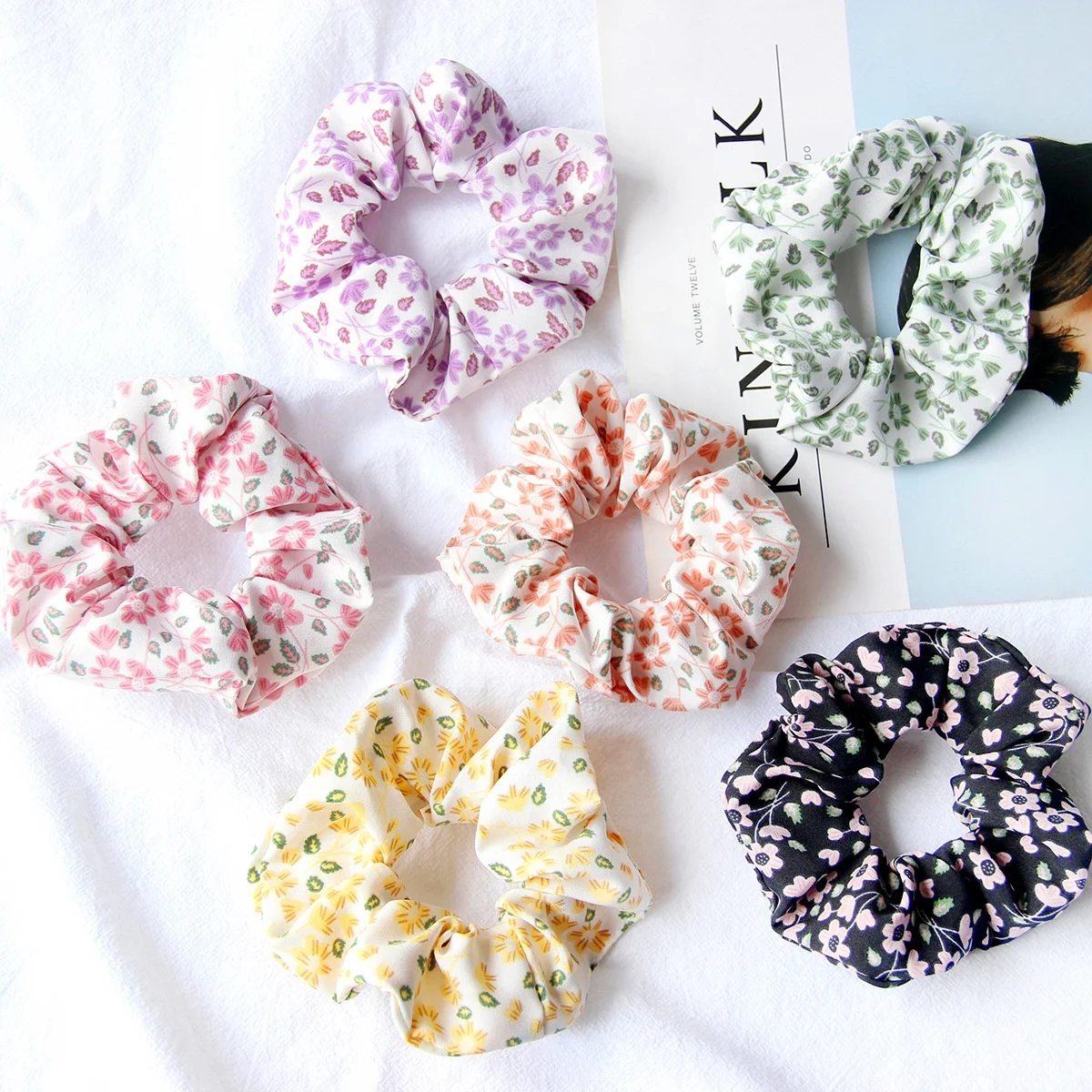 

Spring sweet pastoral color ring ladies ponytail hair accessories printed headband