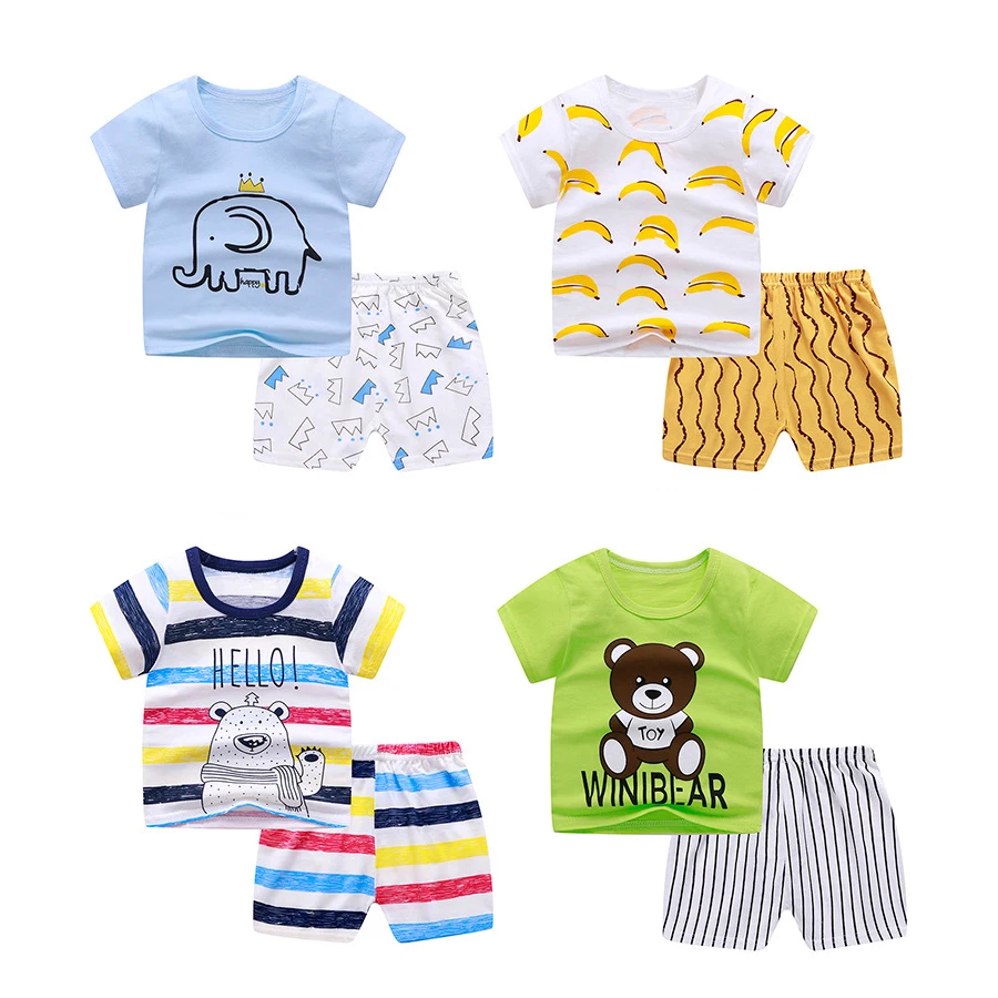 

Wholesale Cartoon Cotton Newborn Baby Boys Clothing Sets Summer Kids Clothes T Shirt and Shorts Casual Baby Girl Clothing Sets, 34 colors